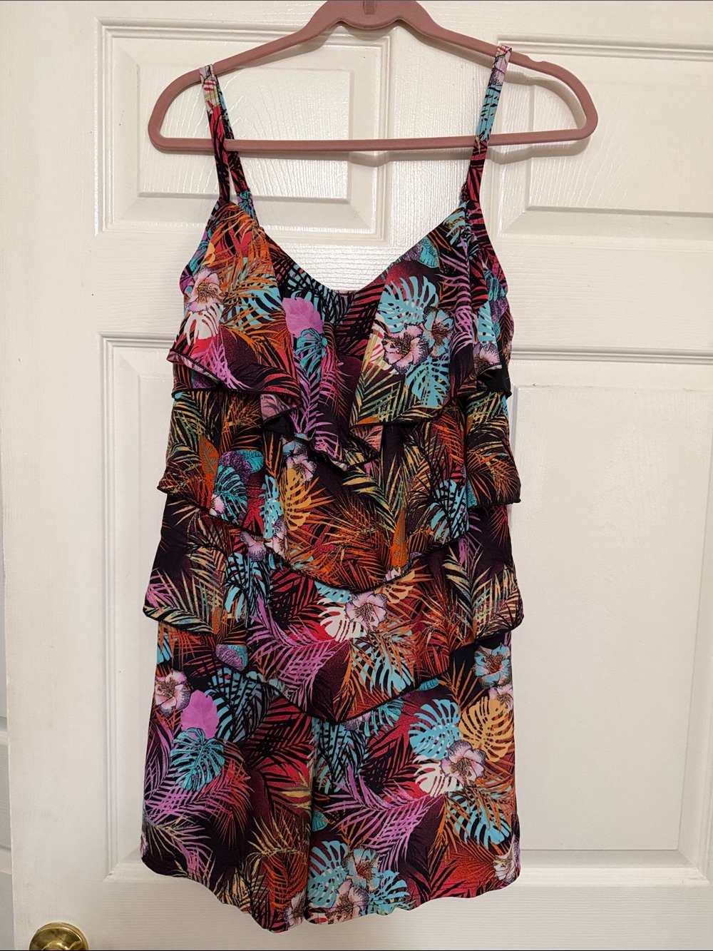 Women’s Tropical Ruffle One-Piece Swimsuit - Multicolor - Fit 4u brand